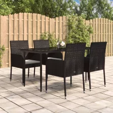   vidaXL 5 részes fekete polyrattan kerti étkezőgarnitúra párnákkal