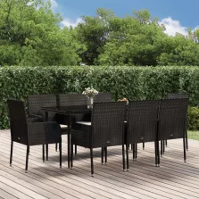   vidaXL 9 részes fekete polyrattan kerti étkezőgarnitúra párnákkal