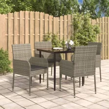   vidaXL 5 részes fekete és szürke polyrattan kerti étkezőszett párnával