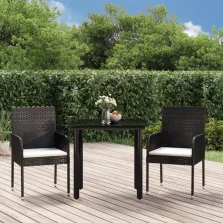  vidaXL 3 részes fekete polyrattan kerti étkezőgarnitúra párnákkal