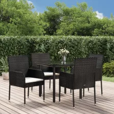   vidaXL 5 részes fekete polyrattan kerti étkezőgarnitúra párnákkal