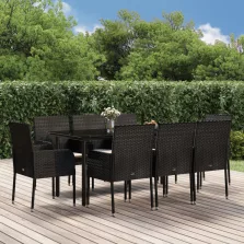   vidaXL 9 részes fekete polyrattan kerti étkezőgarnitúra párnákkal