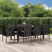   vidaXL 9 részes fekete polyrattan kerti étkezőgarnitúra párnákkal