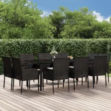   vidaXL 11 részes fekete polyrattan kerti étkezőgarnitúra párnákkal