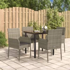   vidaXL 5 részes fekete és szürke polyrattan kerti étkezőszett párnával
