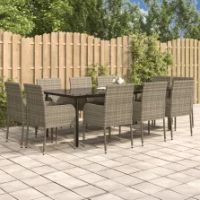   vidaXL 11 részes fekete-szürke polyrattan étkezőgarnitúra párnákkal