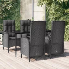   vidaXL 5 részes fekete polyrattan kerti étkezőgarnitúra párnákkal