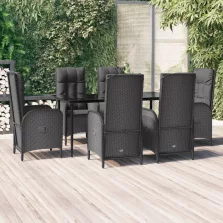   vidaXL 7 részes fekete polyrattan kerti étkezőgarnitúra párnával