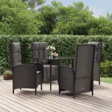   vidaXL 5 részes fekete polyrattan kerti étkezőgarnitúra párnákkal