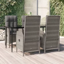   vidaXL 5 részes fekete és szürke polyrattan kerti étkezőszett párnával