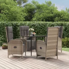   vidaXL 5 részes fekete és szürke polyrattan kerti étkezőszett párnával
