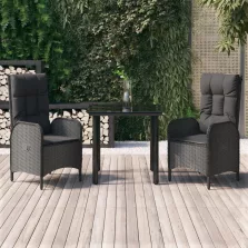   vidaXL 3 részes fekete polyrattan kerti étkezőgarnitúra párnákkal