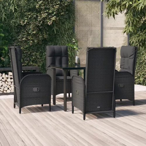 vidaXL 5 részes fekete polyrattan kerti étkezőgarnitúra párnákkal