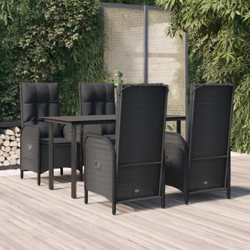 vidaXL 5 részes fekete polyrattan kerti étkezőgarnitúra párnákkal