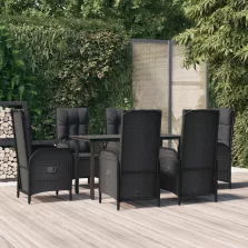   vidaXL 7 részes fekete polyrattan kerti étkezőgarnitúra párnával