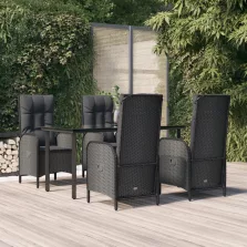   vidaXL 5 részes fekete polyrattan kerti étkezőgarnitúra párnákkal