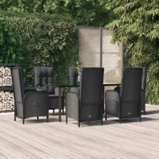   vidaXL 7 részes fekete polyrattan kerti étkezőgarnitúra párnával