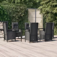   vidaXL 7 részes fekete polyrattan kerti étkezőgarnitúra párnával