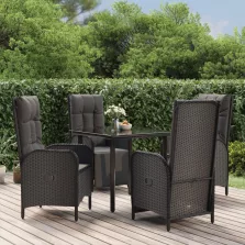   vidaXL 5 részes fekete polyrattan kerti étkezőgarnitúra párnákkal