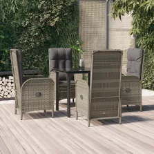   vidaXL 5 részes fekete és szürke polyrattan kerti étkezőszett párnával