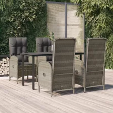   vidaXL 5 részes fekete és szürke polyrattan kerti étkezőszett párnával
