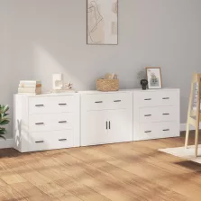 vidaXL 3 db fehér szerelt fa tálalószekrény