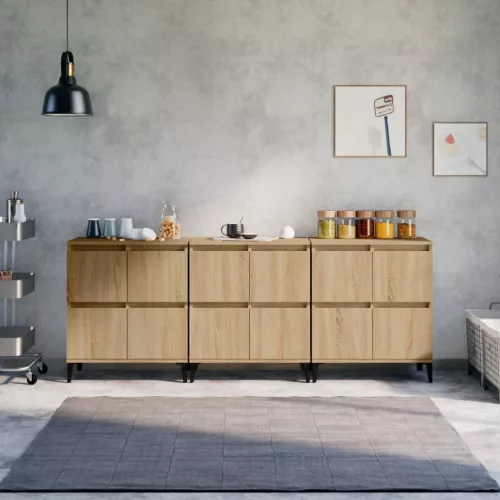 vidaXL 3 db sonoma tölgy színű szerelt fa tálalóasztal 60 x 35 x 70 cm