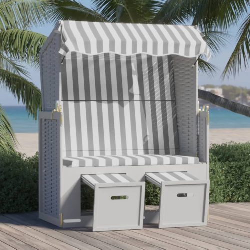 vidaXL szürke polyrattan és tömör fa strandszék tetővel