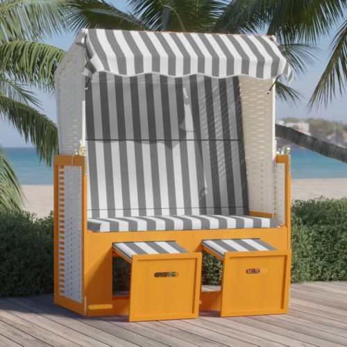 vidaXL fehér és szürke polyrattan és tömör fa strandszék tetővel