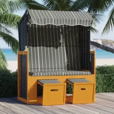   vidaXL fekete és szürke polyrattan és tömör fa strandszék tetővel