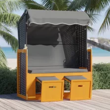   vidaXL fekete/antracitszürke polyrattan és tömör fa strandszék tetővel