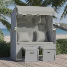   vidaXL szürke polyrattan és tömör fa strandszék párnákkal