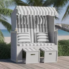   vidaXL szürke-fehér polyrattan és tömör fa strandszék párnákkal