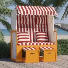   vidaXL piros és fehér polyrattan és tömör fa strandszék párnákkal