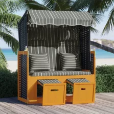   vidaXL fekete és szürke polyrattan és tömör fa strandszék párnákkal