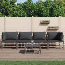   vidaXL 5 részes antracitszürke polyrattan kerti ülőgarnitúra párnákkal