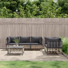   vidaXL 6 részes antracitszürke polyrattan kerti ülőgarnitúra párnákkal