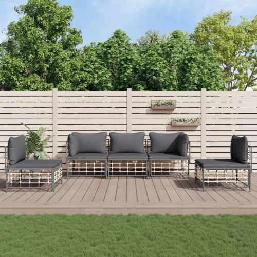 vidaXL 5 részes antracitszürke polyrattan kerti ülőgarnitúra párnákkal