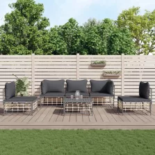  vidaXL 6 részes antracitszürke polyrattan kerti ülőgarnitúra párnákkal