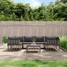   vidaXL 7 részes antracitszürke polyrattan kerti ülőgarnitúra párnákkal