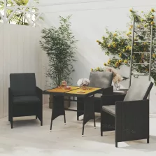   vidaXL fekete polyrattan és tömör akácfa kerti asztal 70 x 70 x 72 cm