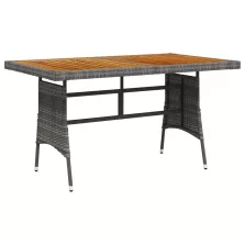   vidaXL szürke polyrattan és tömör akácfa kerti asztal 130 x 70 x 72 cm