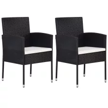   vidaXL 2 db fekete polyrattan kerti szék krémfehér párnákkal