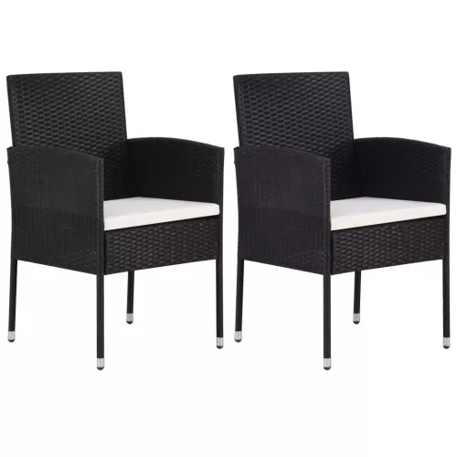 vidaXL 2 db fekete polyrattan kerti szék krémfehér párnákkal