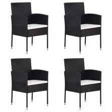   vidaXL 4 db fekete polyrattan kerti szék krémfehér párnákkal