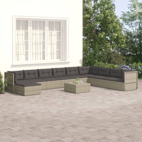 vidaXL 10 részes szürke polyrattan kerti ülőgarnitúra párnákkal