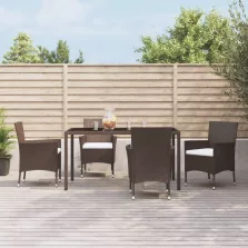   vidaXL 5 részes barna polyrattan kerti étkezőgarnitúra párnákkal