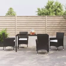   vidaXL 5 részes fekete polyrattan kerti étkezőgarnitúra párnákkal