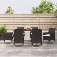   vidaXL 7 részes fekete polyrattan kerti étkezőgarnitúra párnával