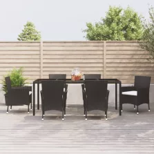   vidaXL 7 részes fekete polyrattan kerti étkezőgarnitúra párnával